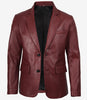Men's Notch Lapel Maroon Leather Blazer – Two Button
