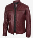 Men's Burgundy Biker Style Leather Jacket