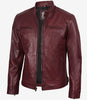 Men's Burgundy Biker Style Leather Jacket