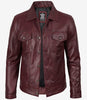 Men's Real Lambskin Leather Burgundy Trucker Jacket