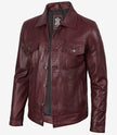 Men's Real Lambskin Leather Burgundy Trucker Jacket