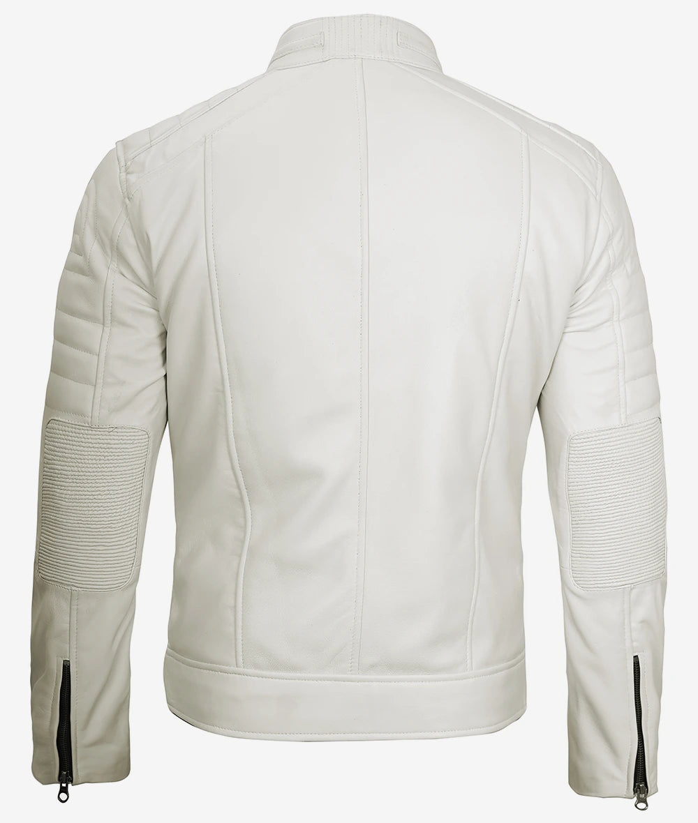 Mens White Cafe Racer Leather Jacket