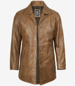 Men's Camel Brown 3/4 Length Leather Coat