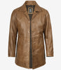 Men's Camel Brown 3/4 Length Leather Coat