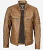 Men's Biker Style Camel Brown Leather Jacket