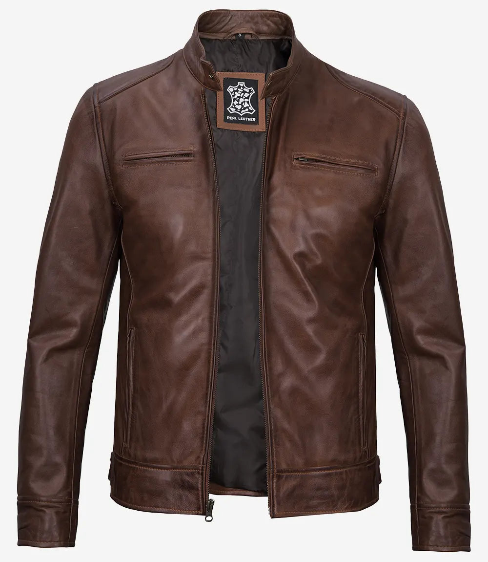 Men's Cognac Biker Style Leather Jacket