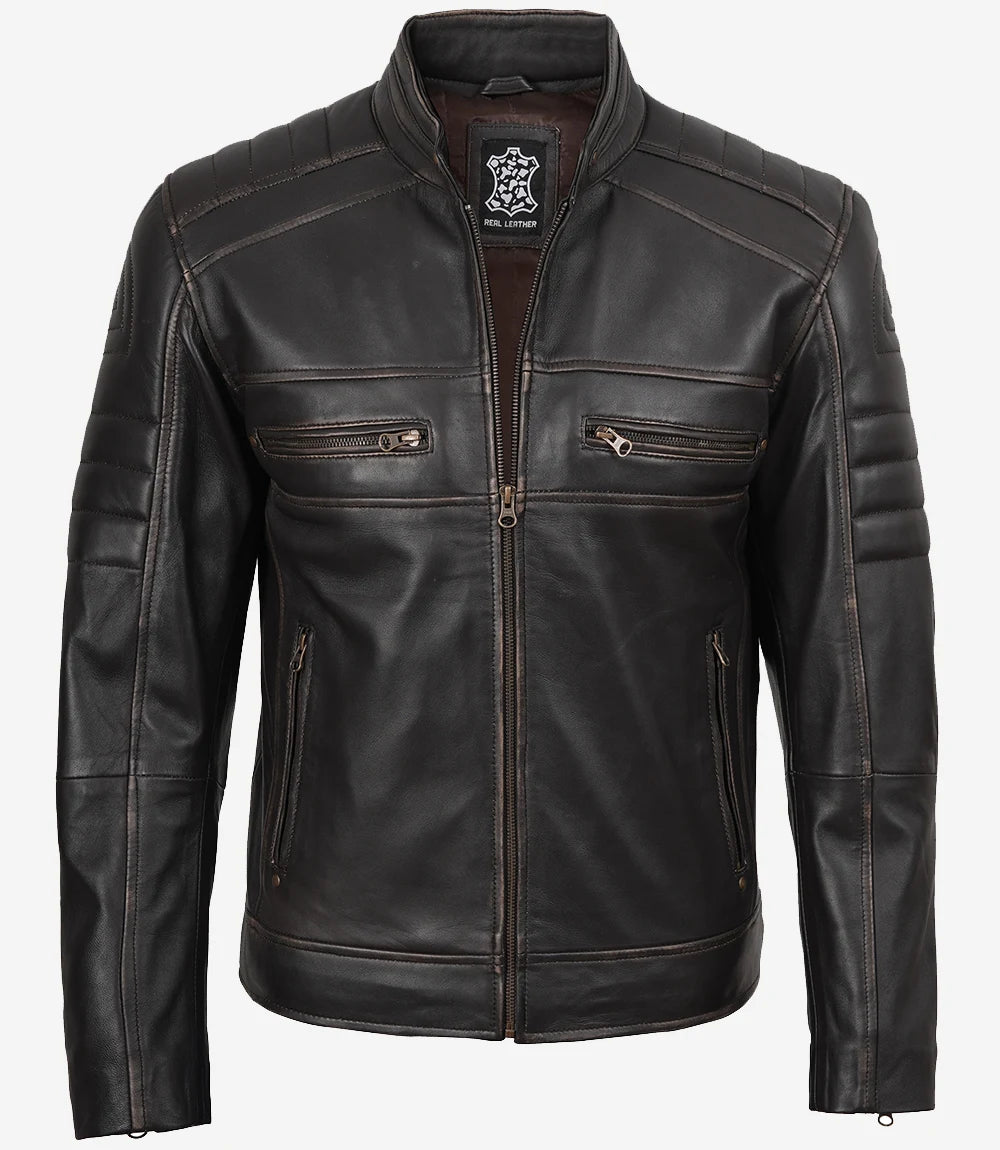 Men's Real Leather Distressed Brown Biker Style Jacket