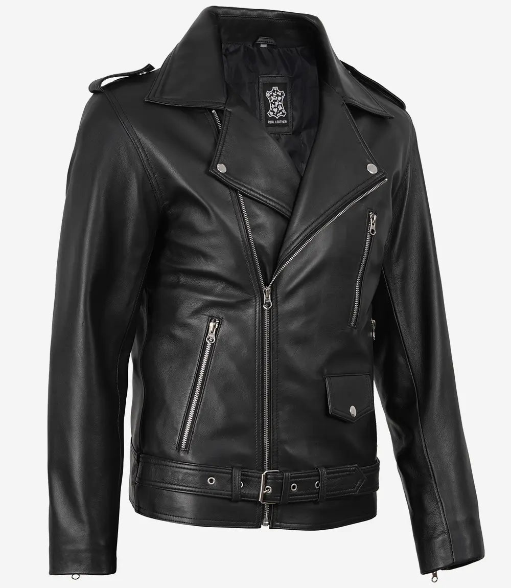 Men's Black Asymmetrical Leather Jacket – Motorcycle Style