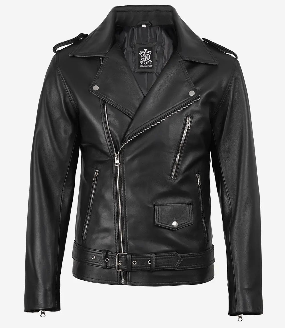 Men's Black Asymmetrical Leather Jacket – Motorcycle Style