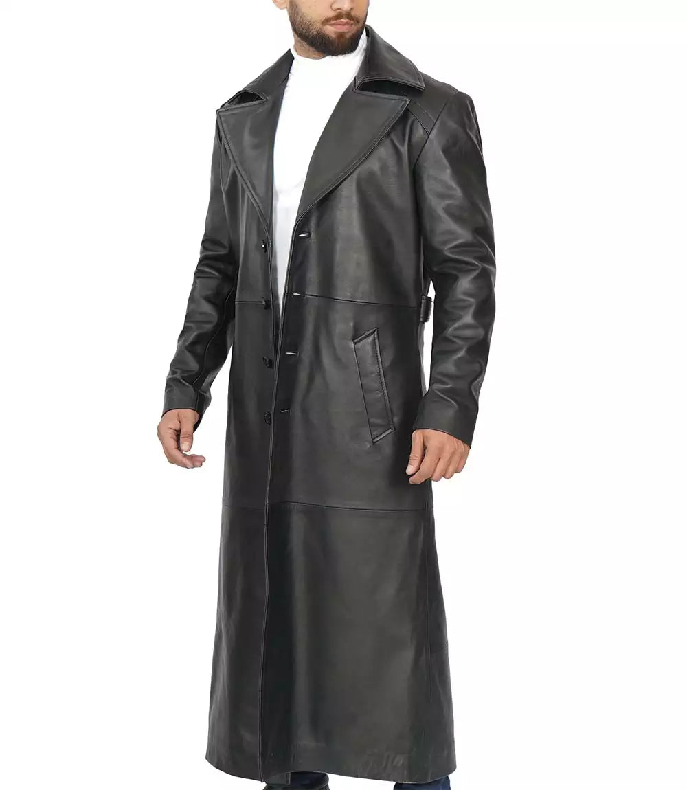 Jackson Mens Black Trench Full Length Leather Coat