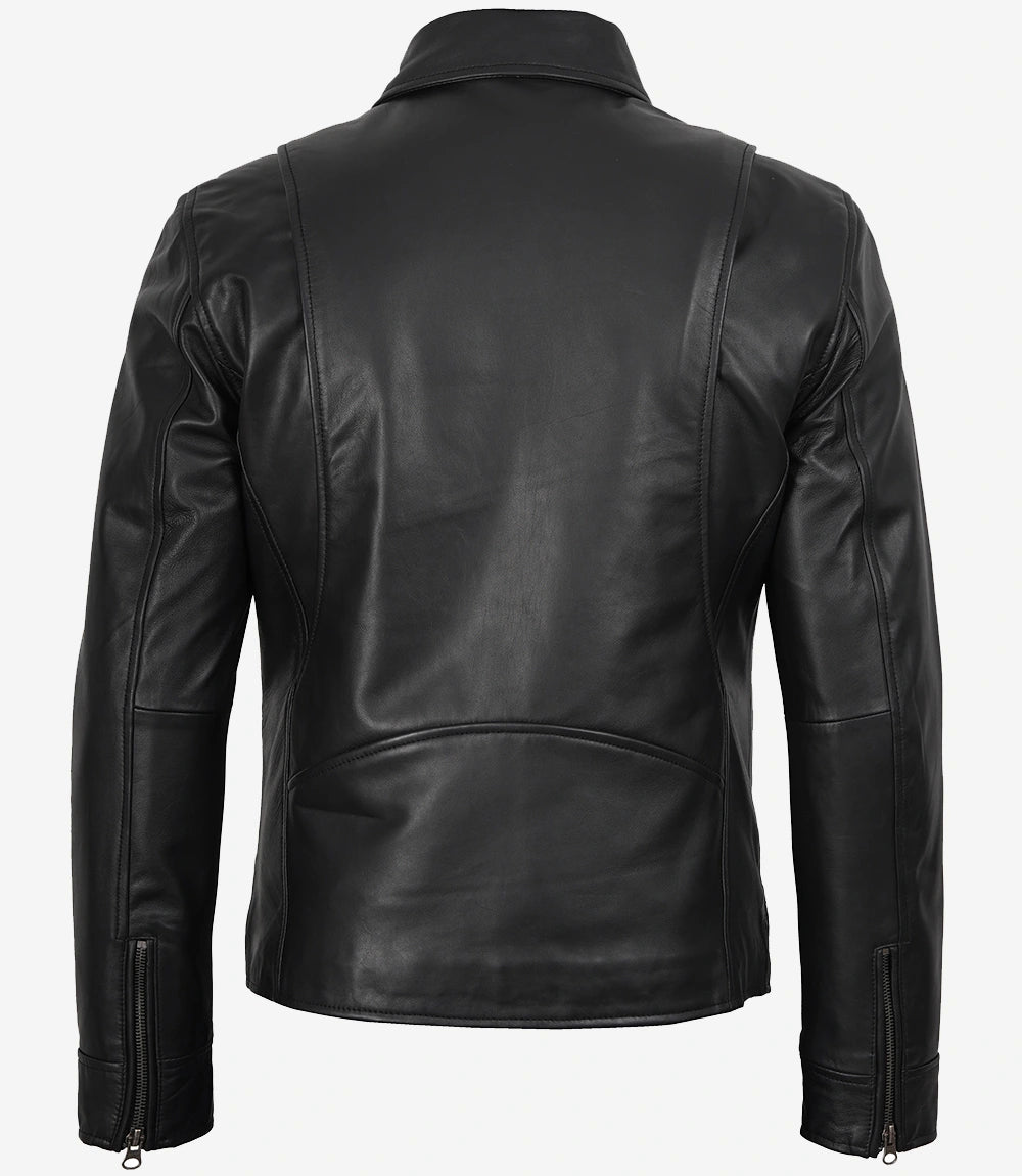 Mens Classic Shirt Collar Black Leather Jacket