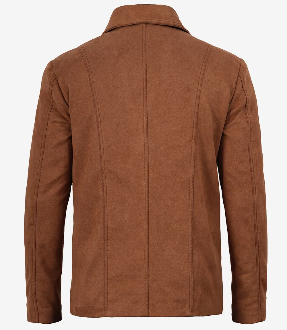 Men's Light Brown Faux Suede Two-Button Blazer Jacket