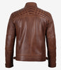 Men's Cognac Brown Quilted Biker Style Leather Jacket