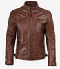 Men's Cognac Brown Quilted Biker Style Leather Jacket