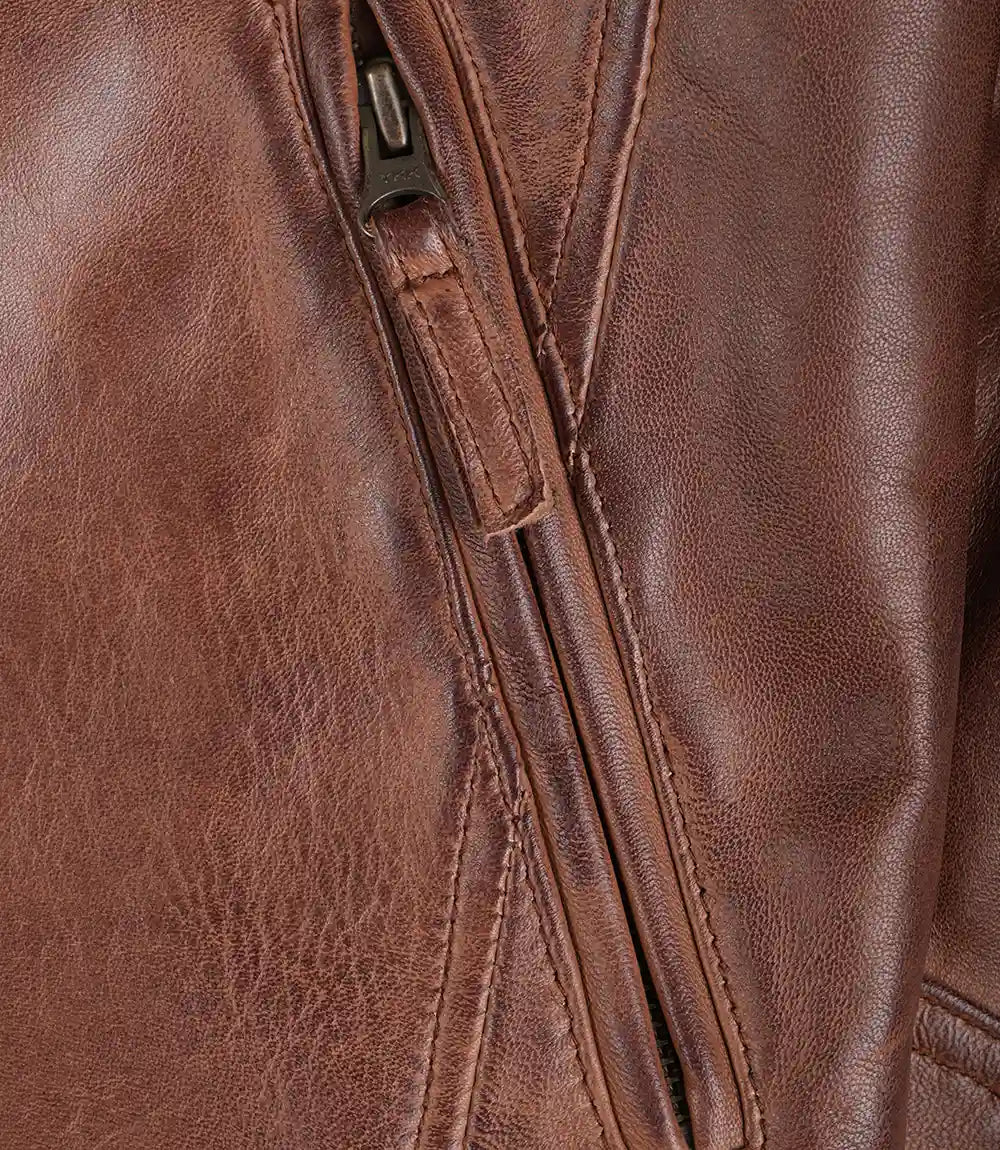 Men's Cognac Brown Quilted Biker Style Leather Jacket