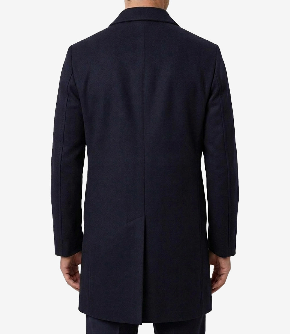 Armando Mens Navy Blue Mid Length Wool Overcoat