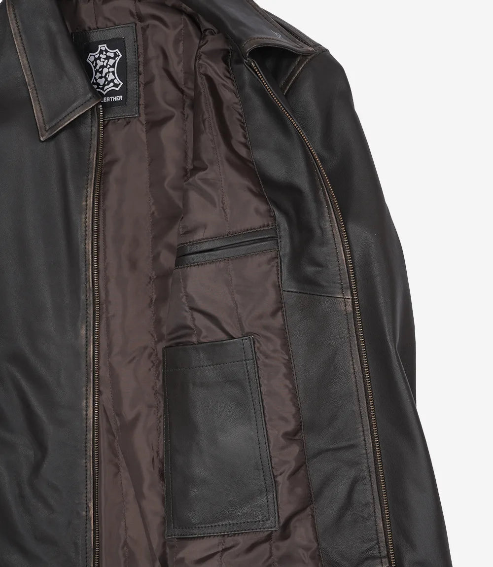 Mike Men's Dark Brown Rub Off Leather Jacket