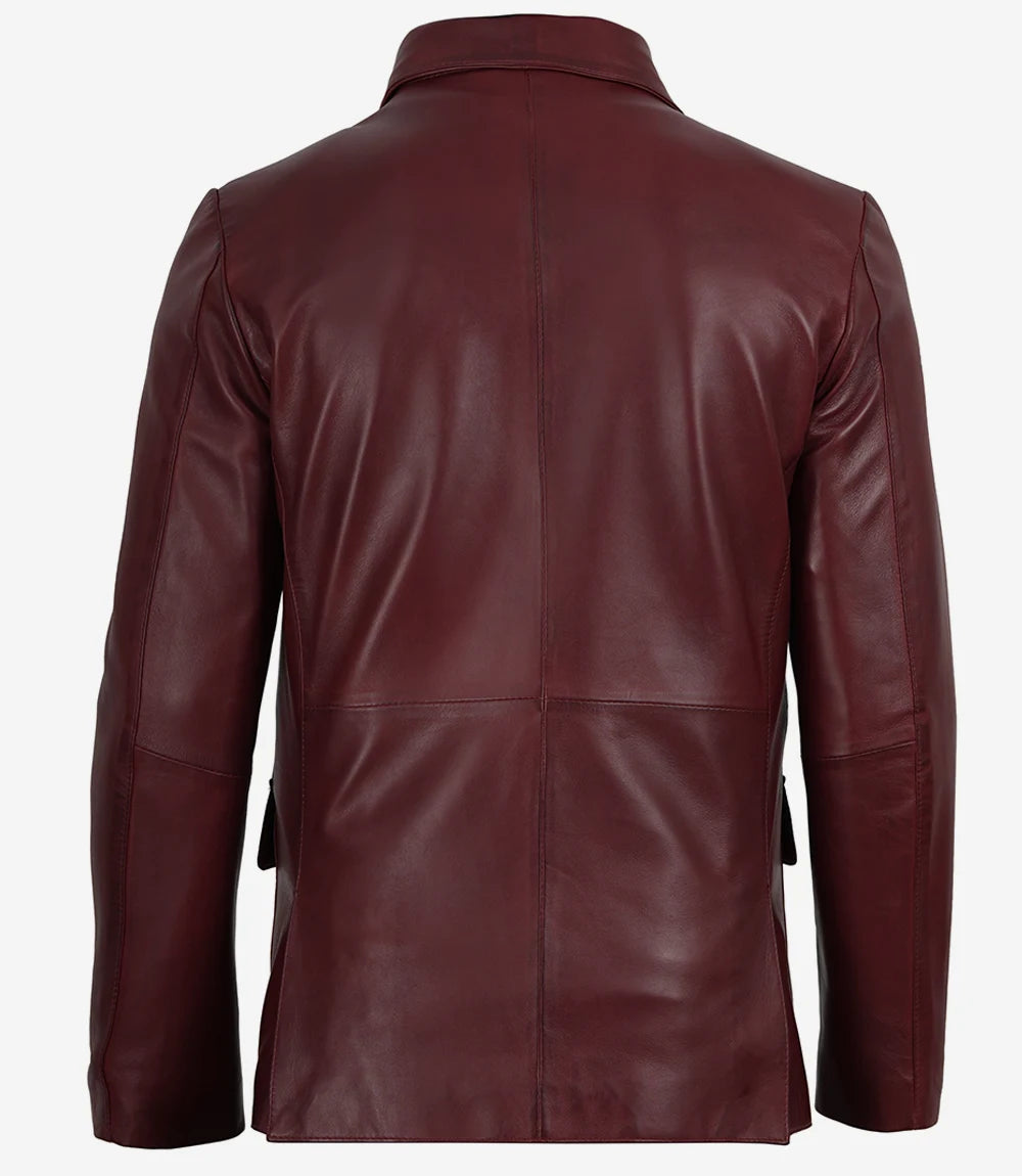 Eliseo Men's Burgundy Lambskin Leather Blazer - Three Button Style