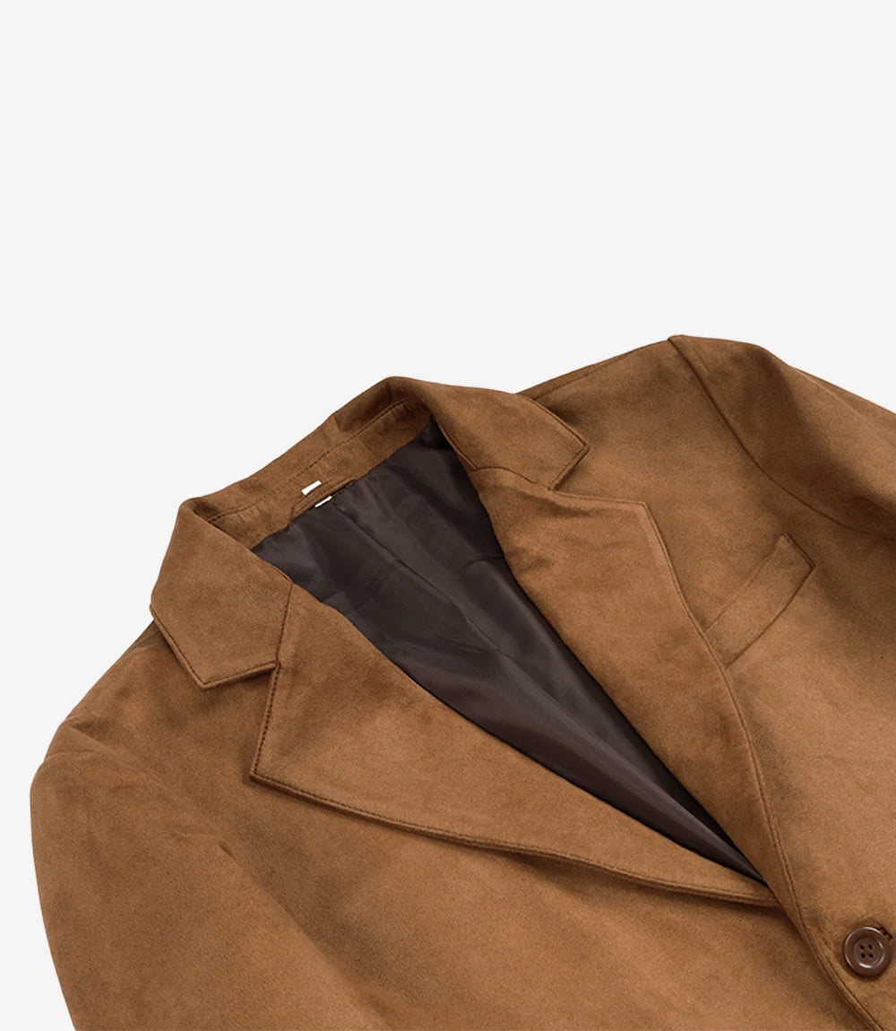 Men's Light Brown Faux Suede Blazer Jacket – 2-Button Notch Lapel