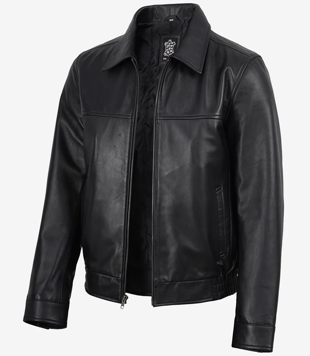 Men's Black Real Lambskin Leather Harrington Bomber Jacket