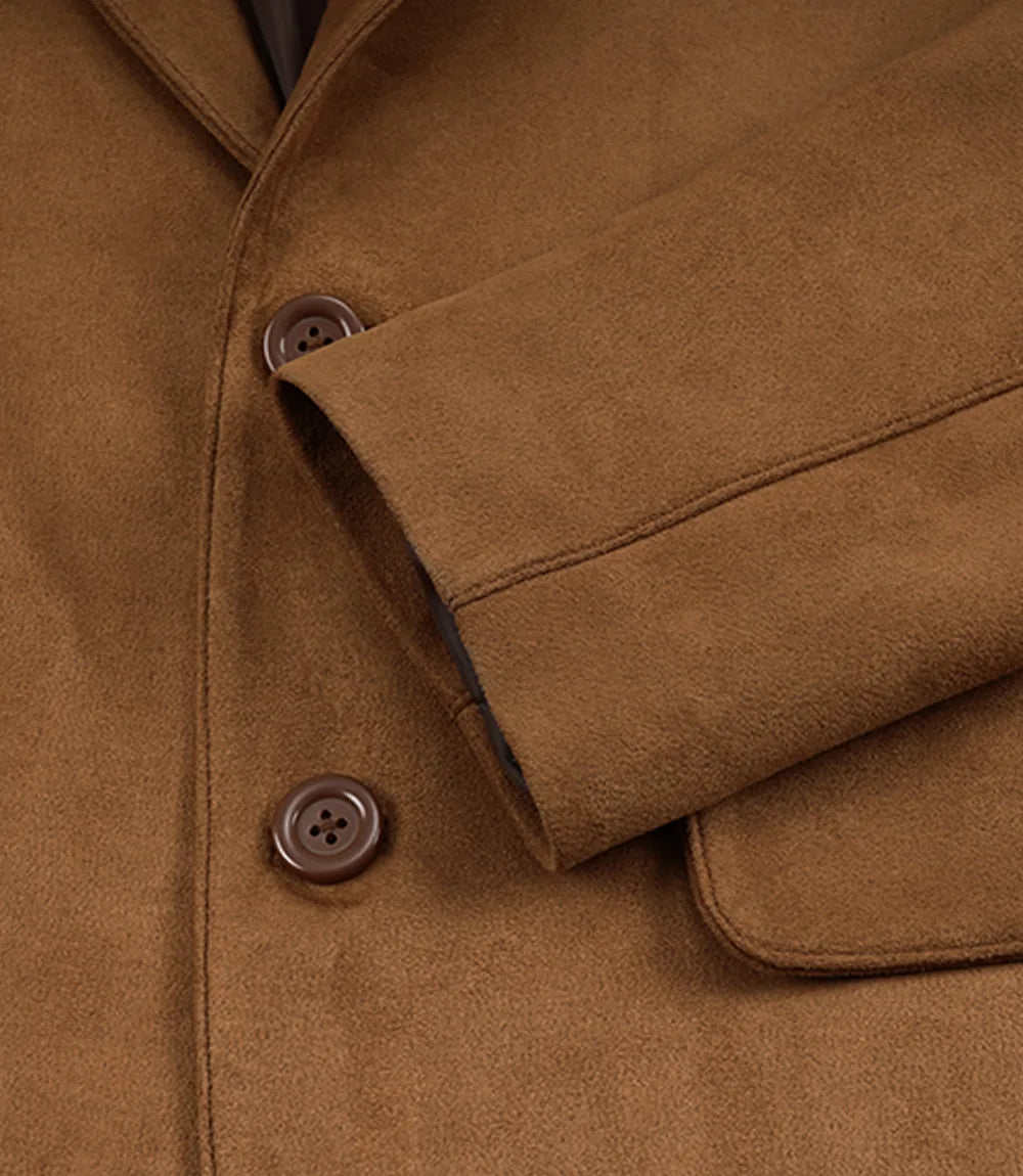 Men's Light Brown Faux Suede Blazer Jacket – 2-Button Notch Lapel