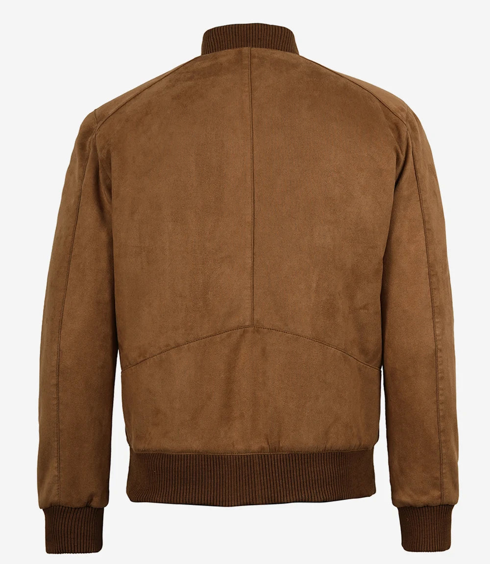 Men's Light Brown Faux Suede Bomber Jacket