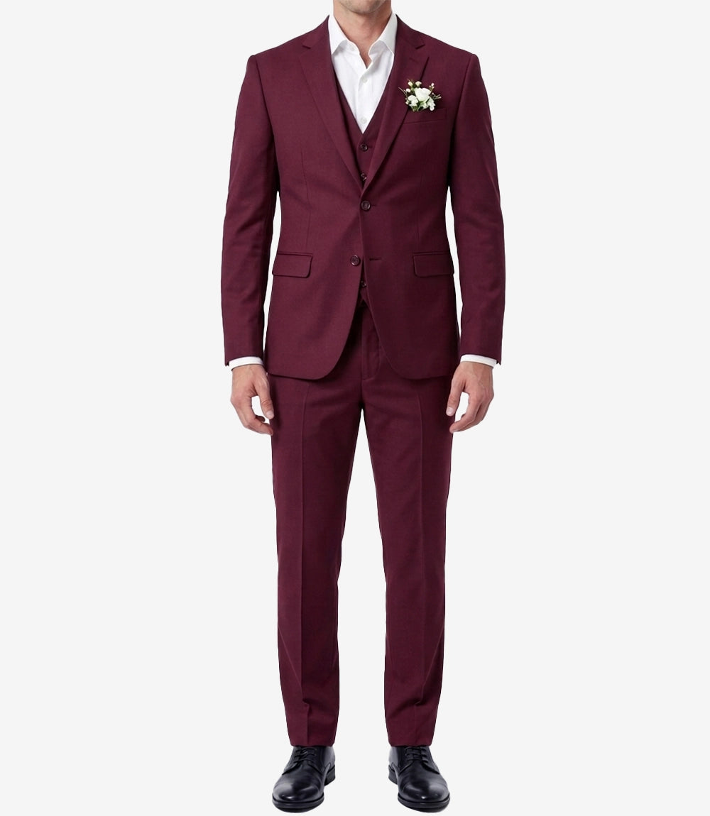 Men's Slim Fit Maroon 3-Piece Suit – Notch Lapel