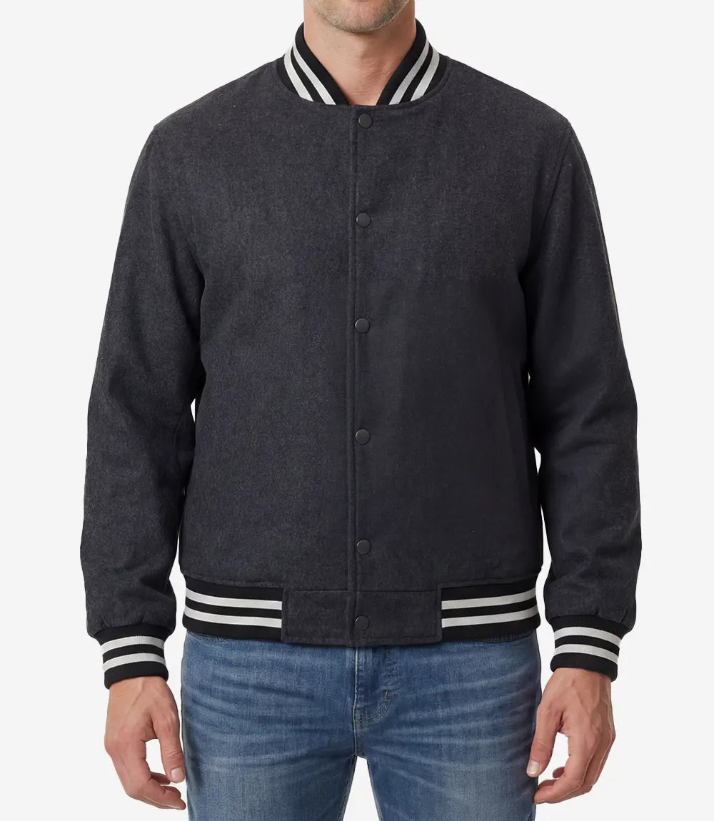 Mens Wool Charcoal Grey Varsity Jacket
