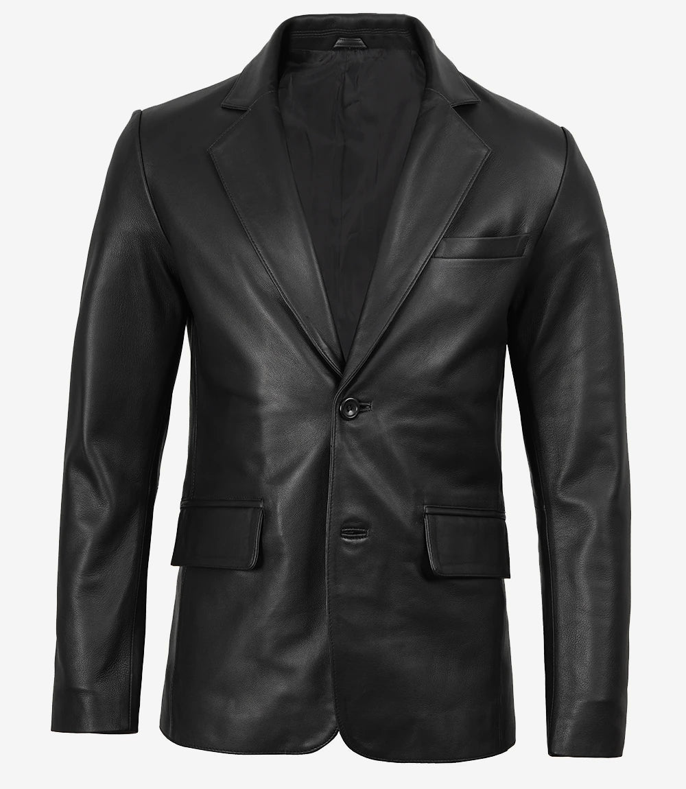 Glendale Mens Black Leather Blazer