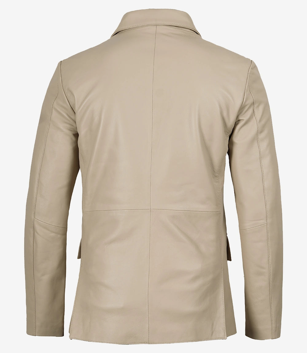 Mens Two Button Beige Leather Blazer