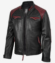 Men's Black and Maroon Biker Style Leather Jacket - Quilted Shoulder