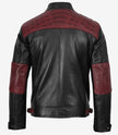Men's Black and Maroon Biker Style Leather Jacket - Quilted Shoulder