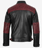 Men's Black and Maroon Biker Style Leather Jacket - Quilted Shoulder