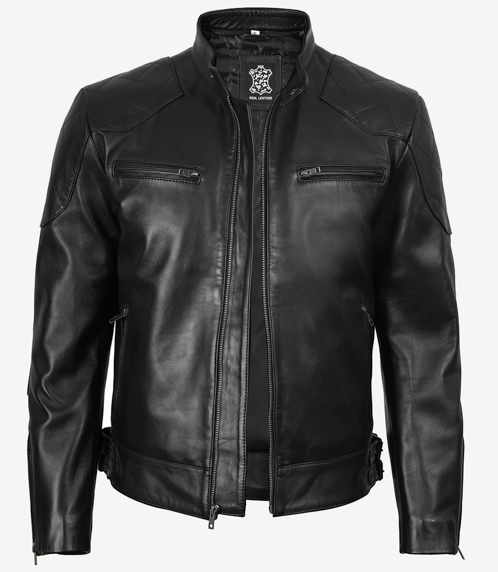 Men's Real Leather Black Biker Style Jacket