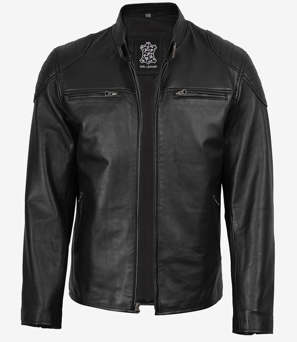 Mens Black Leather Racer Jacket