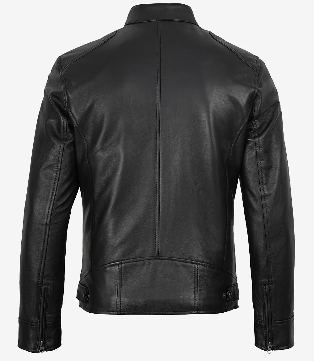 Men's Black Lambskin Leather Biker Style Jacket