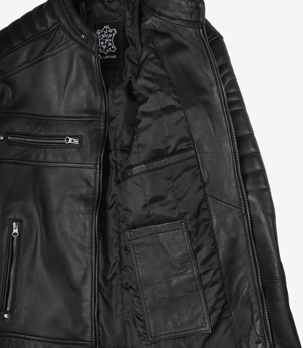 Men's Real Lambskin Leather Black Biker Style Jacket