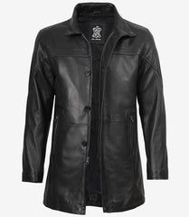 Bristol Black Mens Leather Car Coat