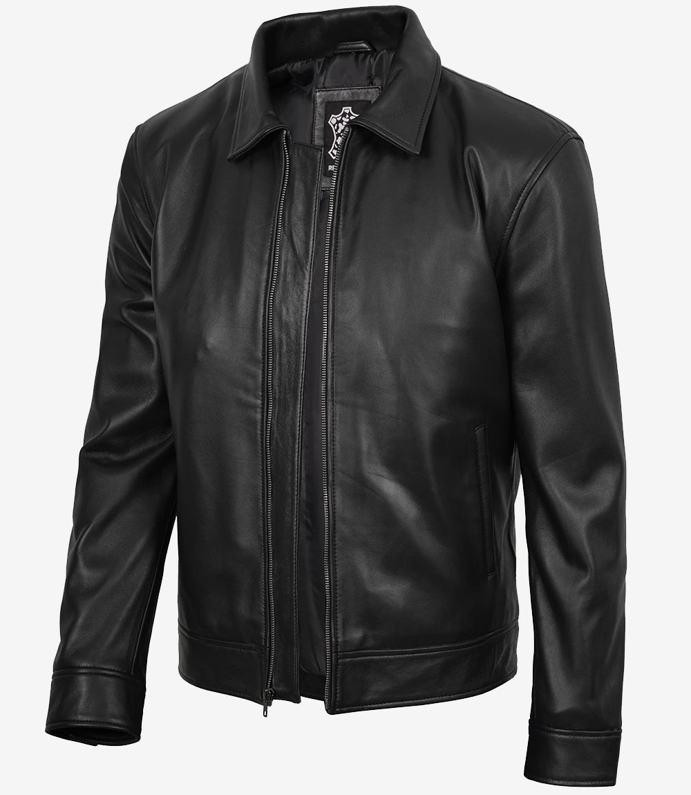 Tony Men's Black Leather Harrington Jacket
