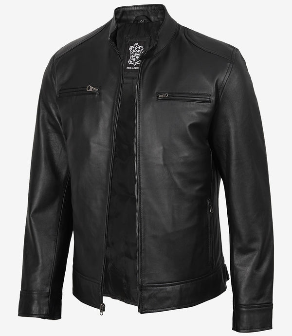 Men's Black Real Lambskin Leather Biker Style Jacket