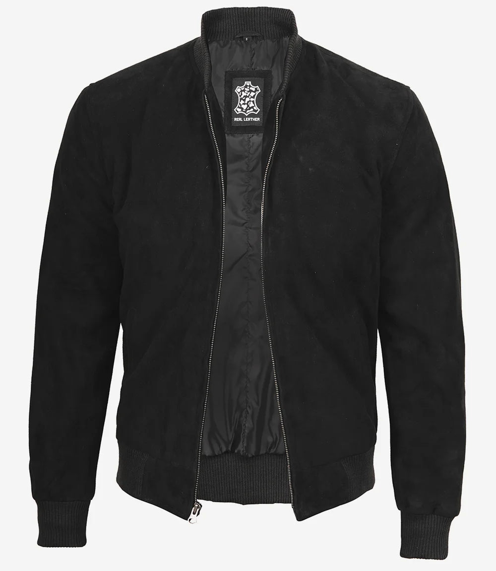 Men's Premium Black Suede Bomber Jacket