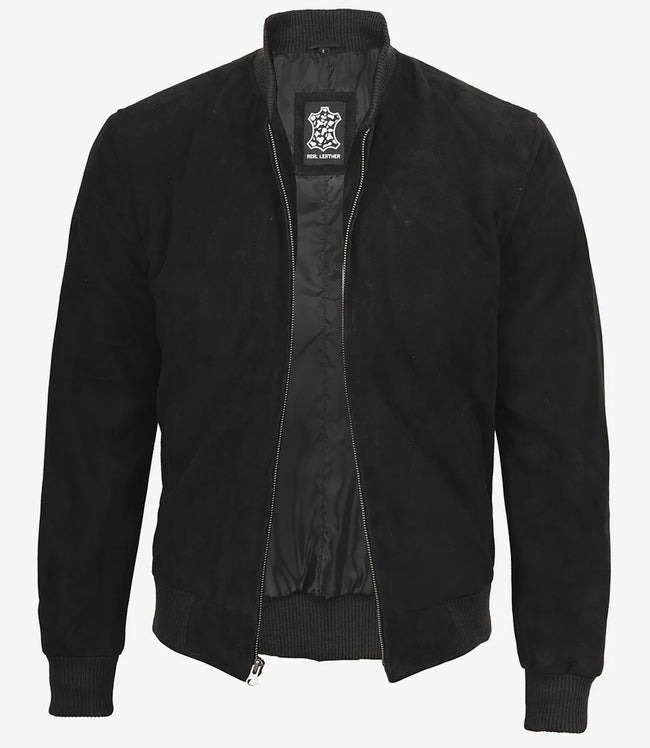Men's Premium Black Suede Bomber Jacket