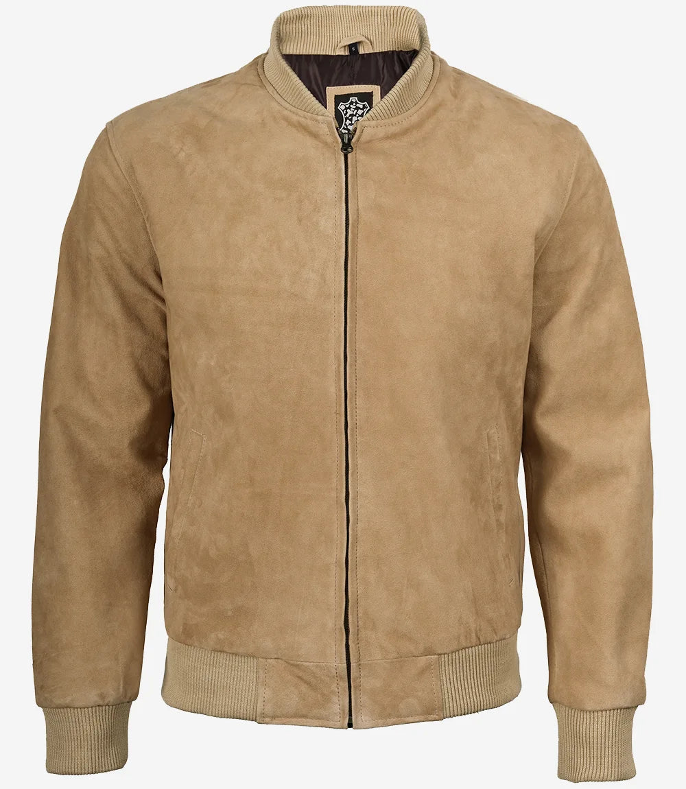 Men's Camel Suede Bomber Jacket