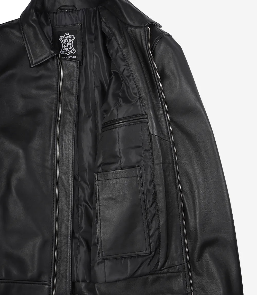 Tony Men's Black Leather Harrington Jacket