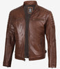 Mens Cognac Waxed Cafe Racer Leather Jacket