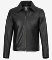 Mens Black Shirt Collar Leather Cowhide Jacket