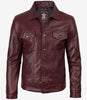 Men's Real Lambskin Leather Burgundy Trucker Jacket