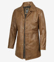 Men's Camel Brown 3/4 Length Leather Coat