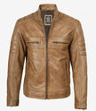 Men's Biker Style Camel Brown Leather Jacket
