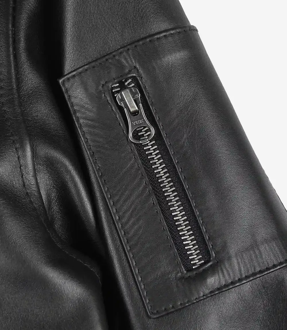 Men's Black Cowhide Leather Bomber Jacket